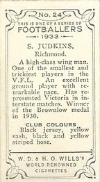 1933 Wills's Victorian Footballers (Small) #24 Stan Judkins Back